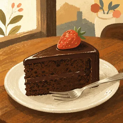 Elegant Chocolate Cake Slice with Strawberry