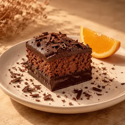 Elegant Chocolate Cake Slice on White Plate