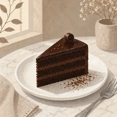 Elegant Chocolate Cake Slice on Plate