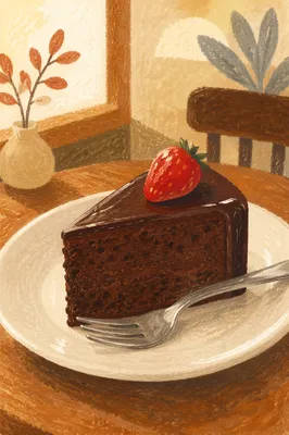 Elegant Chocolate Cake Slice with Strawberry