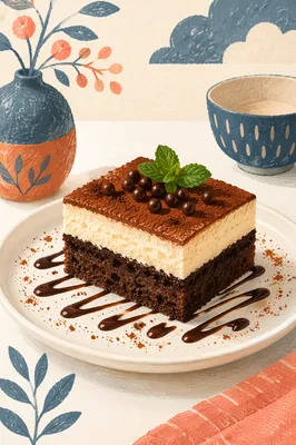 Elegant Chocolate Layer Cake on White Plate