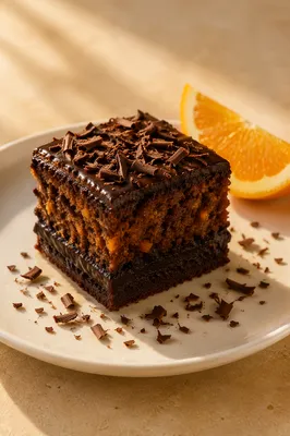 Elegant Chocolate Cake Slice on White Plate