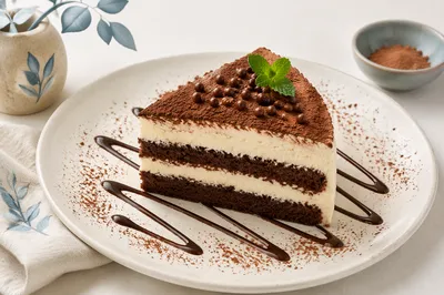 Elegant Chocolate Layer Cake on White Plate