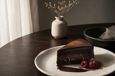 Elegant Chocolate Cake Slice Dessert Scene
