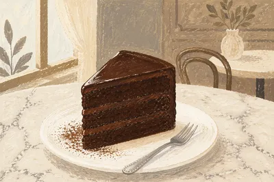 Elegant Chocolate Cake Slice on White Plate