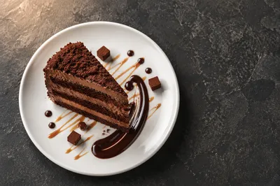 Elegant Chocolate Cake Slice Overhead Plate