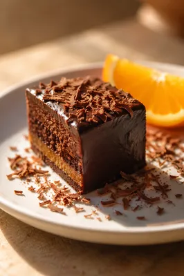 Elegant Chocolate Cake Slice on White Plate