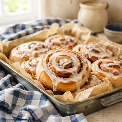 Fresh Cinnamon Rolls With Icing Drizzle