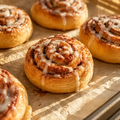 Freshly Baked Cinnamon Rolls With Icing Drizzle
