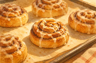Freshly Baked Cinnamon Rolls With Icing Drizzle
