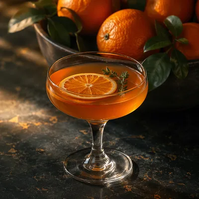 Amber Citrus Cocktail with Herb Garnish