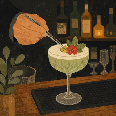 Elegant Herbal Cocktail with Floral Garnish