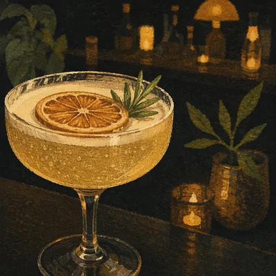 Golden Herb Garnished Coupe Cocktail