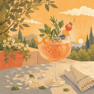 Elegant Herbal Fruit Cocktail at Golden Hour