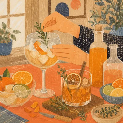 Herb Garnished Citrus Cocktail Brunch Scene