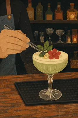 Herb Garnished Pale Green Craft Cocktail
