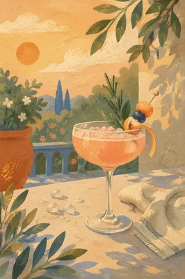 Herb Garnished Summer Cocktail at Golden Hour