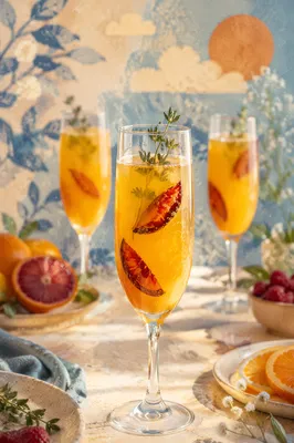 Golden Citrus Cocktails with Herb Garnish