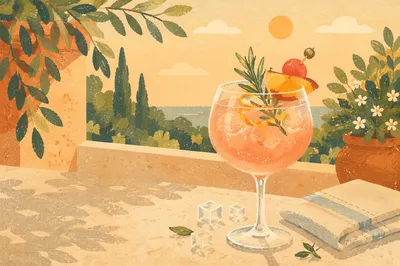 Herb Garnished Summer Cocktail at Golden Hour