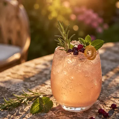 Elegant Herbal Cocktail at Golden Hour