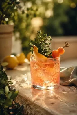 Elegant Herb Garnished Summer Cocktail Close-Up