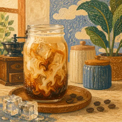 Cold Brew Coffee Jar on Wooden Tray