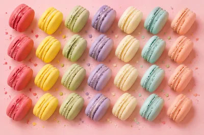Colorful Macarons in Pastel Diagonal Rows