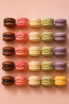 Pastel French Macarons on Blush Tabletop