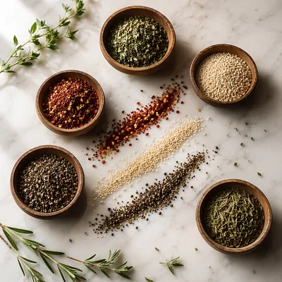 Colorful Spices in Wooden Bowls Pattern