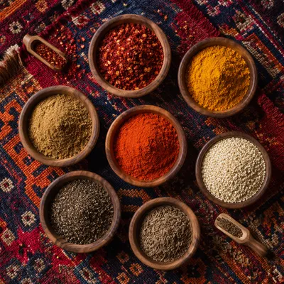 Colorful Spices in Wooden Bowls Pattern