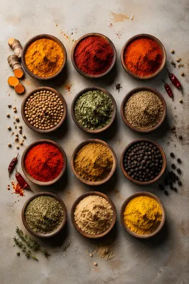 Colorful Spices in Wooden Bowls Pattern