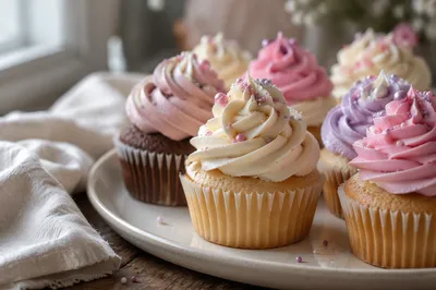 Pastel Frosted Cupcakes Macro Table Scene