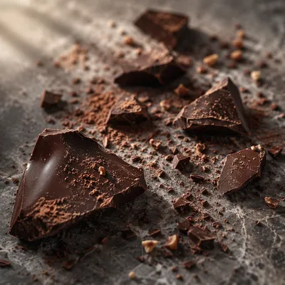 Broken Dark Chocolate on Gray Marble