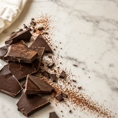 Broken Dark Chocolate on Marble Surface