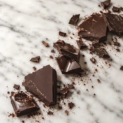 Broken Dark Chocolate on Marble Surface