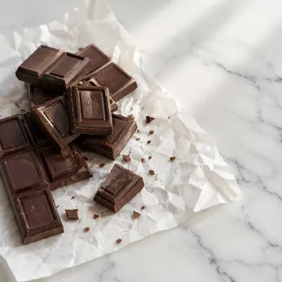 Broken Dark Chocolate on Marble Surface