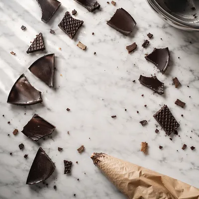 Broken Dark Chocolate on Marble Flat Lay
