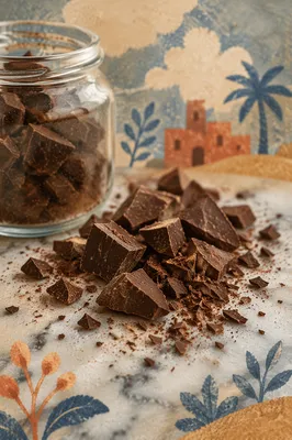 Broken Dark Chocolate on Marble