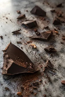 Broken Dark Chocolate on Gray Marble