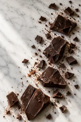 Broken Dark Chocolate on Marble Surface