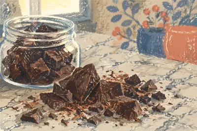 Broken Dark Chocolate on Marble
