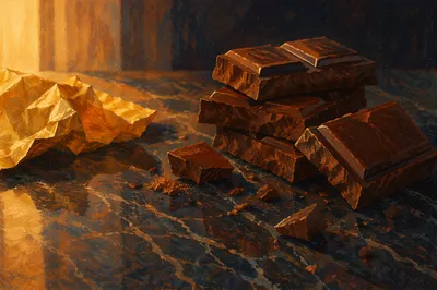 Broken Dark Chocolate on Marble