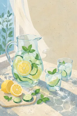 Refreshing Detox Water Pitcher Summer Still Life