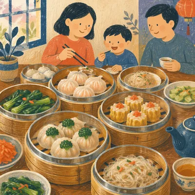 Abundant Dim Sum Bamboo Steamer Spread