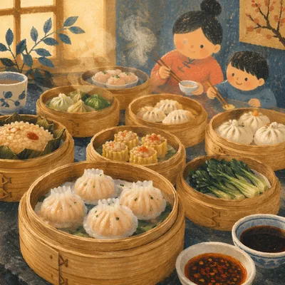 Cozy Dim Sum Bamboo Steamer Feast