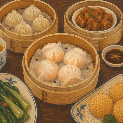 Assorted Dim Sum in Bamboo Steamers