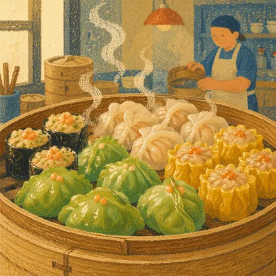 Assorted Dim Sum in Bamboo Steamer