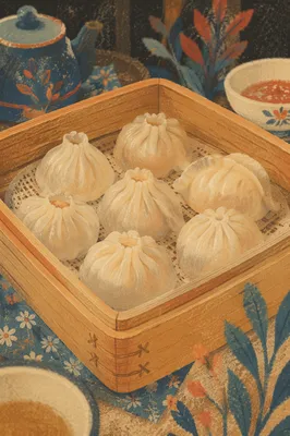 Steamed Dim Sum in Bamboo Basket