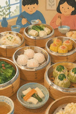 Abundant Dim Sum in Bamboo Steamers