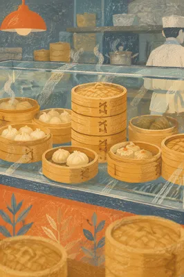 Warm Bamboo Dim Sum Display